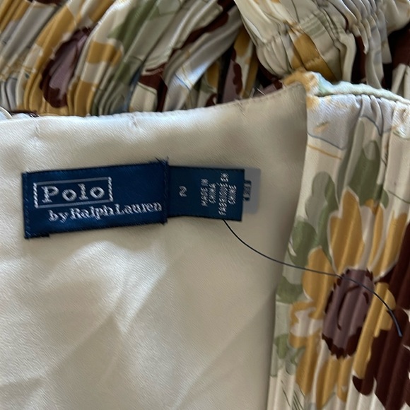 Polo Ralph Lauren Floral Pleated Satin V-Neck Dress Elbow Length Sleeve NWOT - Picture 12 of 13